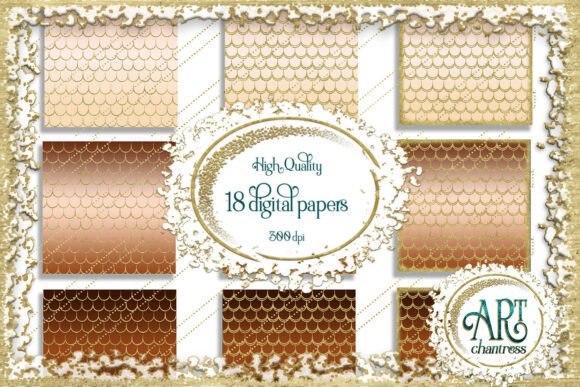 Download Mermaid Scale Brown Digital Papers Cream - Digital paper Collection