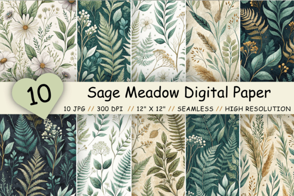Download Sage Meadow Digital Paper Pack, Seamless - Digital paper Collection