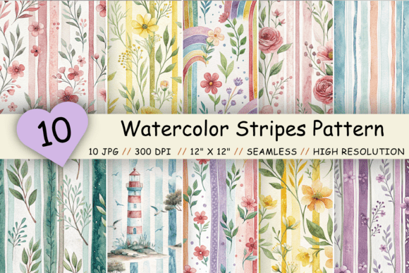 Download Watercolor Stripes Digital Paper Pack - Digital paper Collection