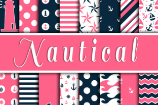 Download Pink and Navy Blue Nautical Designs Digital Paper - Digital paper Collection