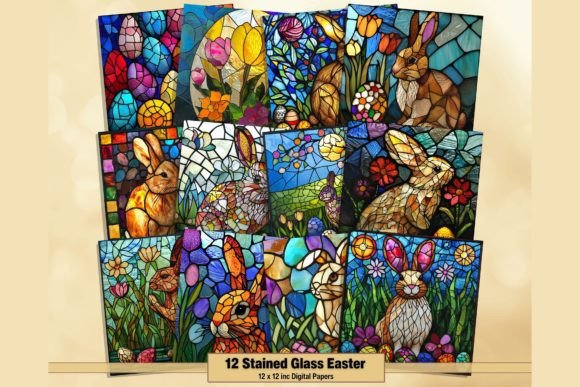 Download Stained Glass Easter Digital Papers - Digital paper Collection