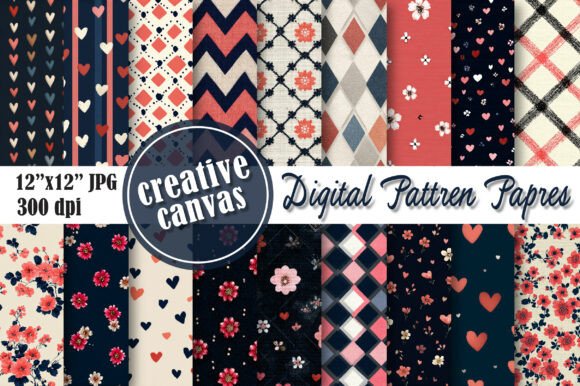 Download Navy Floral Digital Paper Bundle - Digital paper Collection