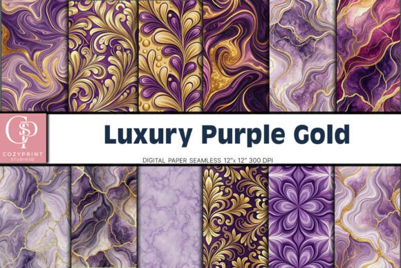 Download Luxury Purple Gold Digital Paper Bundle - Digital paper Collection