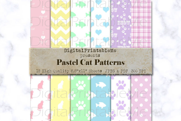 Download Pastel Cat Digital Paper Pack, Mixed Set - Digital paper Collection