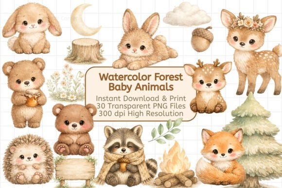 Download Watercolor Forest Baby Animals - Animal Collection