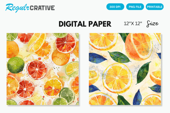 Download Watercolor Citrus Fruits Digital Paper - Digital paper Collection