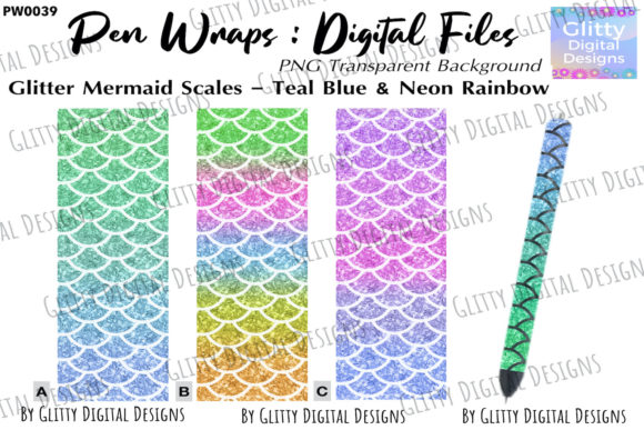 Download Mermaid Scales Glitter Pen Wraps PNG - Mermaid Collection