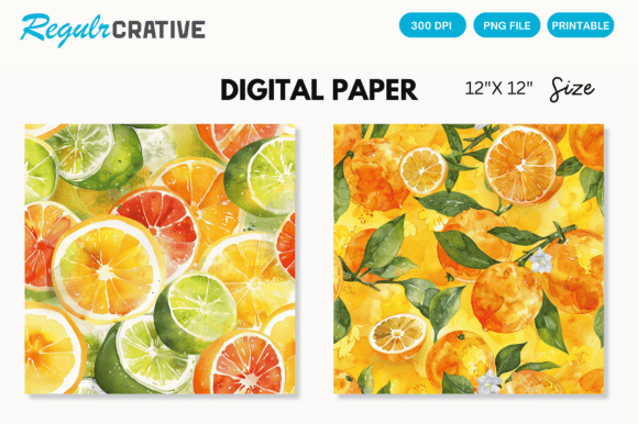 Download Watercolor Citrus Fruits Digital Paper - Digital paper Collection