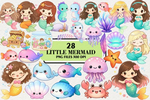 Download Kawaii Little Mermaid Clipart Bundle - Mermaid Collection